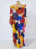 Loose Plus Size Digital Print Oversized Swing Neck Maxi Dress