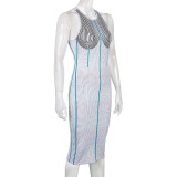 Striped Slim Fit Slim Personality High Sense Design Chest Support Pit Strip Trailing Tight Sleeveless Dress Mid Skirt