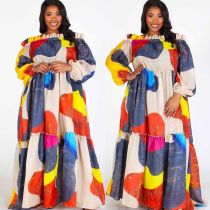 Loose Plus Size Digital Print Oversized Swing Neck Maxi Dress
