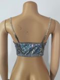 Sexy nightclub drill strip slim short laser bronzing vest