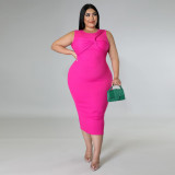 Women's high elastic pit strip temperament plus size dress sleeveless round neck back zipper