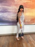 Printed snake print slanted shoulder one-sleeve sexy jumpsuit
