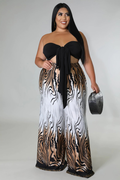 Plus Size Women's New Cross Tie Print Two Piece Pants