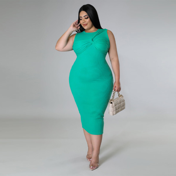 Women's high elastic pit strip temperament plus size dress sleeveless round neck back zipper