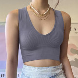 Four seasons solid color knitted sports yoga vest U-neck sleeveless slim fit slim top women