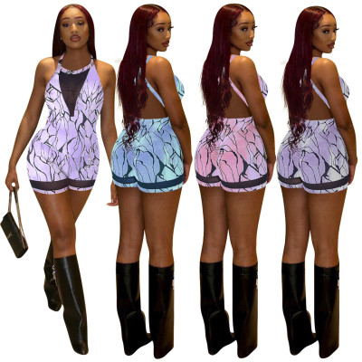 Printed backless jumpsuit sexy temperament women's clothing