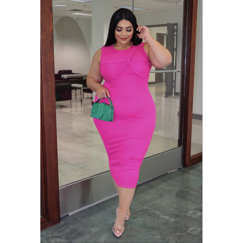 Women's high elastic pit strip temperament plus size dress sleeveless round neck back zipper