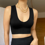 Four seasons solid color knitted sports yoga vest U-neck sleeveless slim fit slim top women