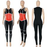 Sexy fashion stitching drawstring slim jumpsuit