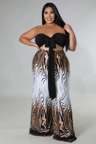 Plus Size Women's New Cross Tie Print Two Piece Pants