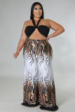 Plus Size Women's New Cross Tie Print Two Piece Pants