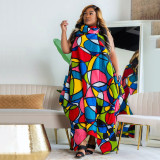 Irregular printing large size loose plus fat increase dress turtleneck sleeveless women