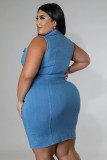Large size denim vest dress 2 colors