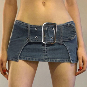 Hot girl personality big waist button denim ultra-short bag hip skirt