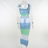 Camisole Stripe Colorblock Open Back Tie Knit Jumpsuit