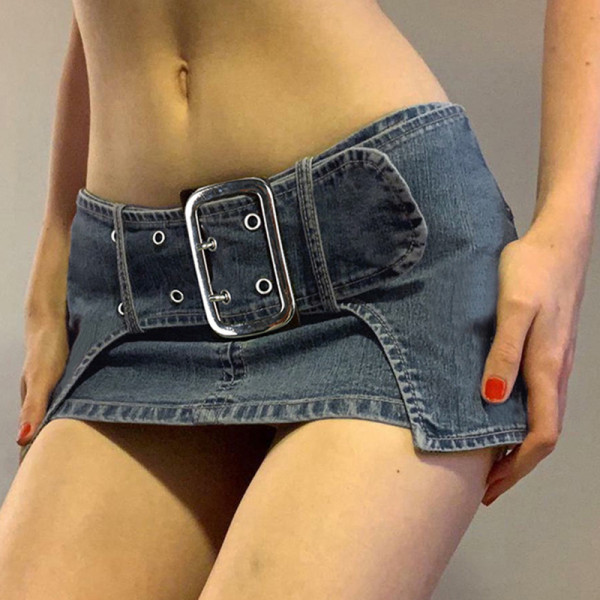 Hot girl personality big waist button denim ultra-short bag hip skirt