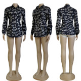Long Sleeve Printed Shirt Black and White
