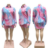 Plus size women's summer new fashion tie-dye print casual two-piece suit