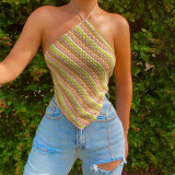 Fashion Sexy Colorful Jacquard Halter Suit