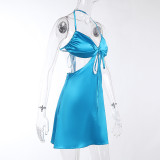 Solid color sexy halter neck strapless dress