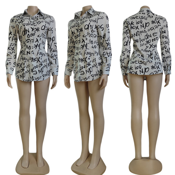 Long Sleeve Printed Shirt Black and White