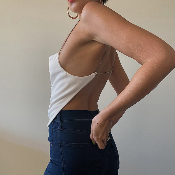 Solid Color Chain Sexy Backless V-Neck Sling Top