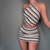 Fashion Sexy Colorful Jacquard Halter Suit