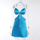 Solid color sexy halter neck strapless dress