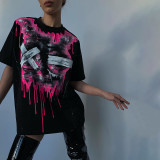 Casual Printed Round Neck Loose Tide Brand Short Sleeve T-Shirt Top