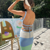 Camisole Stripe Colorblock Open Back Tie Knit Jumpsuit