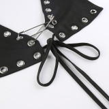 Sexy babes show navel eyelet pin corset design sense chain personality hanging neck sling