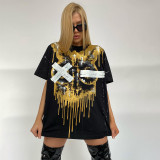 Casual Printed Round Neck Loose Tide Brand Short Sleeve T-Shirt Top