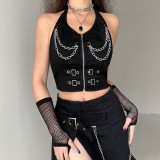 Women's Top Personality Metal Chain Sexy Backless Halter Short Vest