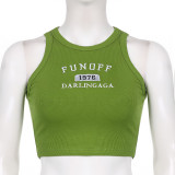 Spice Girl Personality Basic Letter Embroidery Slim Fit Slim Short Sleeveless Vest