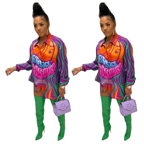 Temperament Casual Slim Fit Printed Shirt Dress