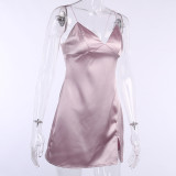 SATIN SLIP SLIT SLIT DRESS