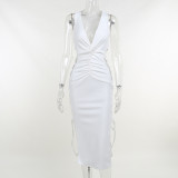 Sexy Fashion Skinny Deep V Lace Hollow Long Sleeve Dress Women