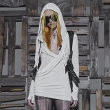 Solid Mesh Long Sleeve Gathered Casual Hooded Dress