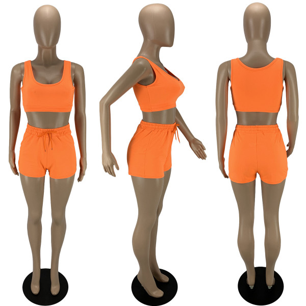 Solid color sexy tight-fitting casual sports two-piece suit