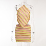 Fashion Sexy Colorful Jacquard Halter Suit