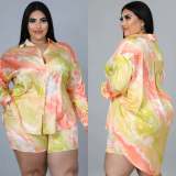 Plus size women's summer new fashion tie-dye print casual two-piece suit