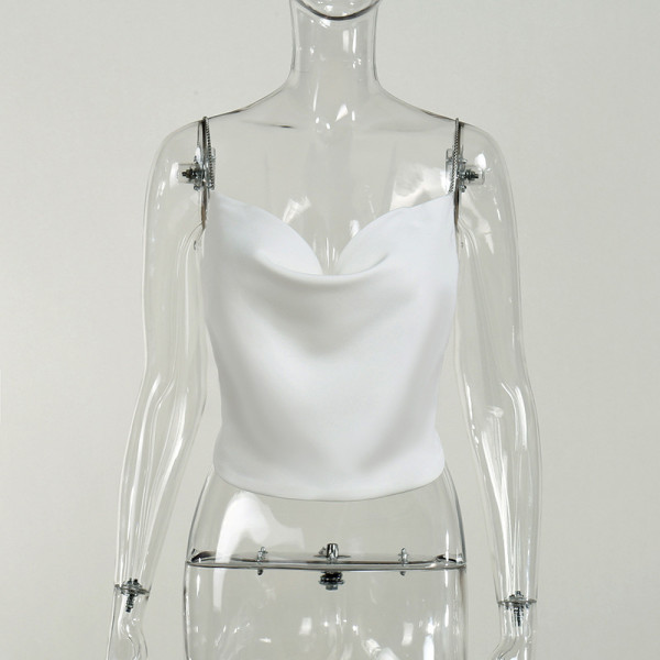 Solid Color Chain Sexy Backless V-Neck Sling Top