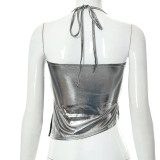 women's halter neck strapless backless irregular vest T-shirt top