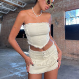 Solid Color Personality Street Low Waist Hot Girl Style Brushed Buttocks Slim Denim Skirt Short Skirt
