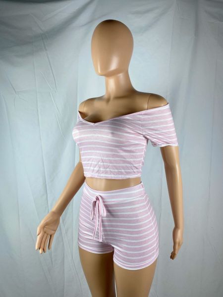 Women's Fashion Casual Big V-neck Striped Suit High Quality Imitation Cotton Fabric