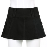 Solid color personality street hot girl style women's denim pleated skirt short skirt