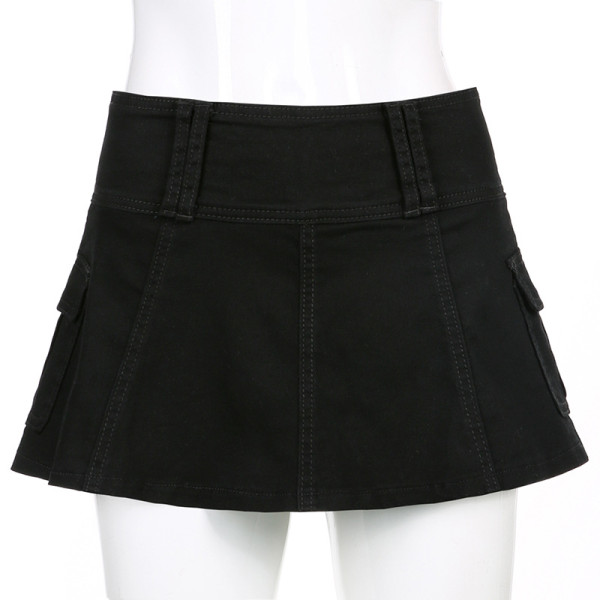 Solid color personality street hot girl style women's denim pleated skirt short skirt