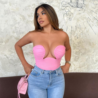 Solid Color Sleeveless Underwire Gathered Sexy Tank Top T-Shirt