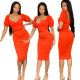 Solid Pleated Short Sleeve Open Back Stretch Fitted Dress