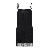 Sexy suspender skirt solid color fringed backless dress